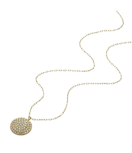 Fossil Women's Gold Round Crystal Pendant Necklace