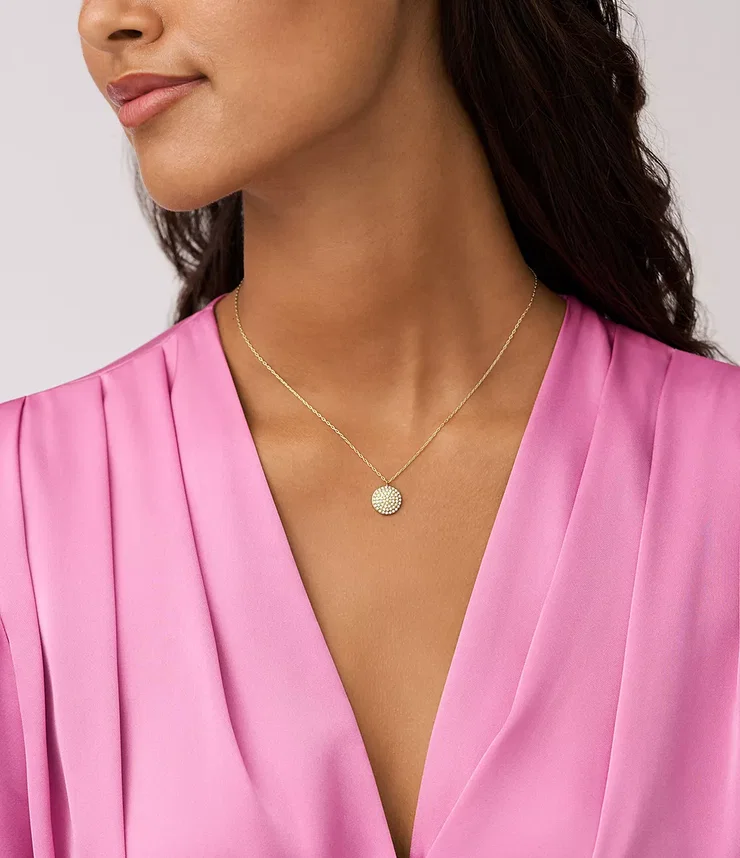Fossil Women's Gold Round Crystal Pendant Necklace