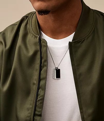 Fossil Men Necklace HARLOW Stainless Steel Black , Silver