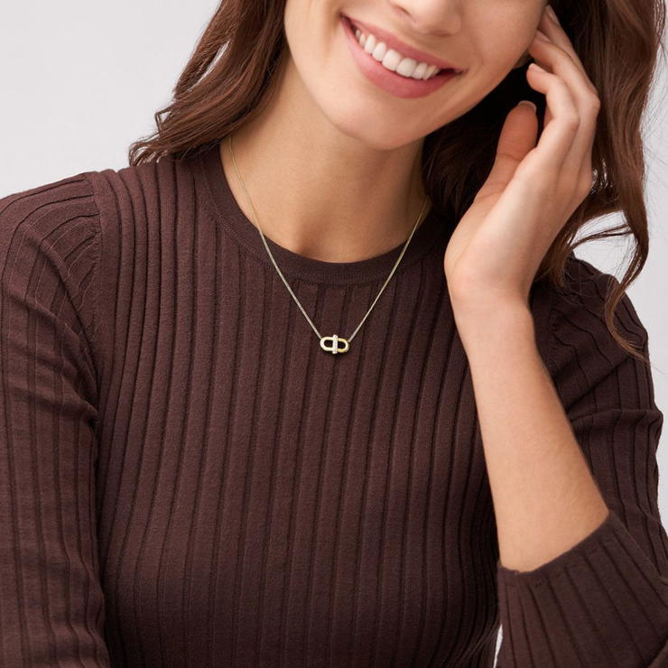 Fossil necklace for women steel gold with Crystral
