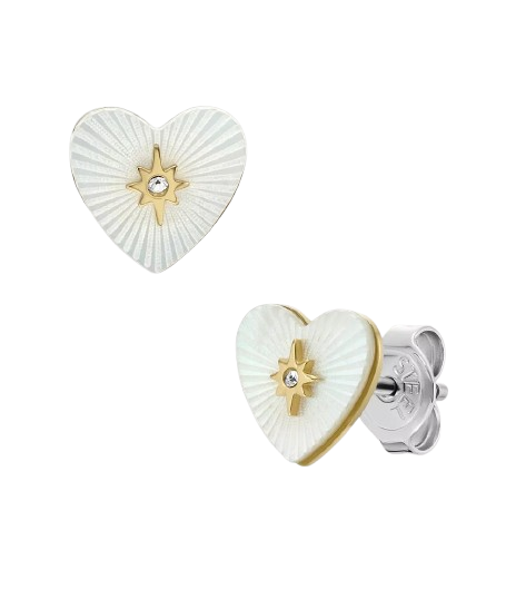Fossil Women's Heart-Shaped Stud Earrings with Crystal
