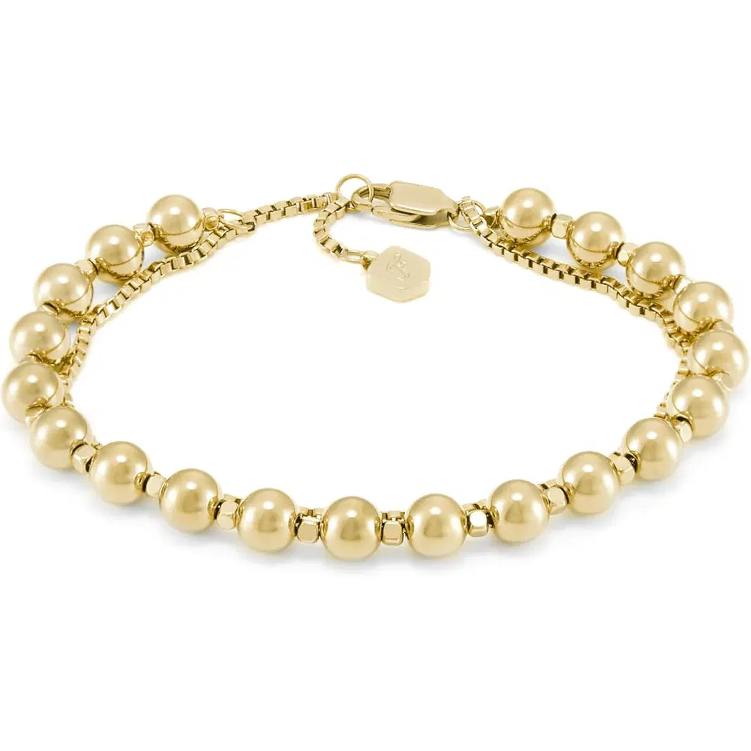 Fossil Women's Gold Beaded Double Chain Bracelet