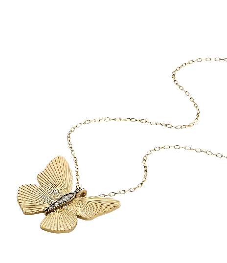 Fossil Women's Gold Butterfly Pendant Necklace - Crystals