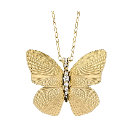 Fossil Women's Gold Butterfly Pendant Necklace - Crystals