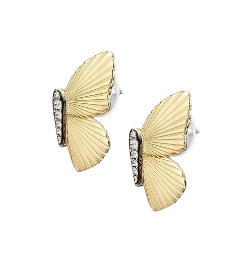 Fossil Women's Gold-Tone Butterfly Earrings with Crystals