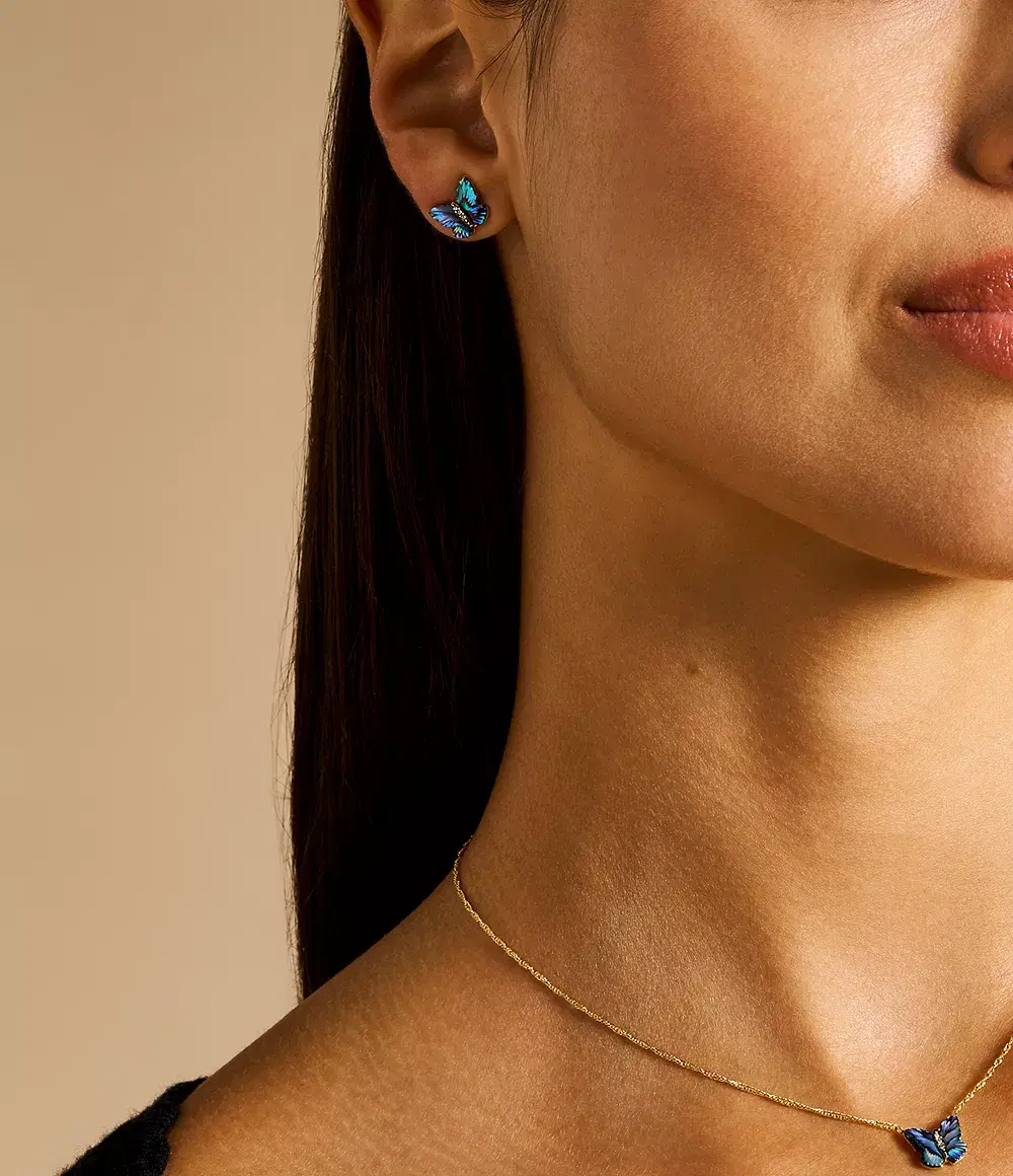 Fossil Blue Butterfly Earrings with Crystals for Women