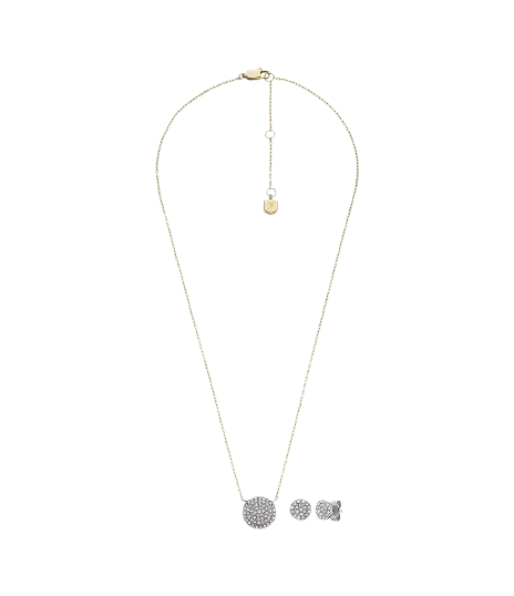 Fossil Women's Gold Crystal Necklace & Earrings Set
