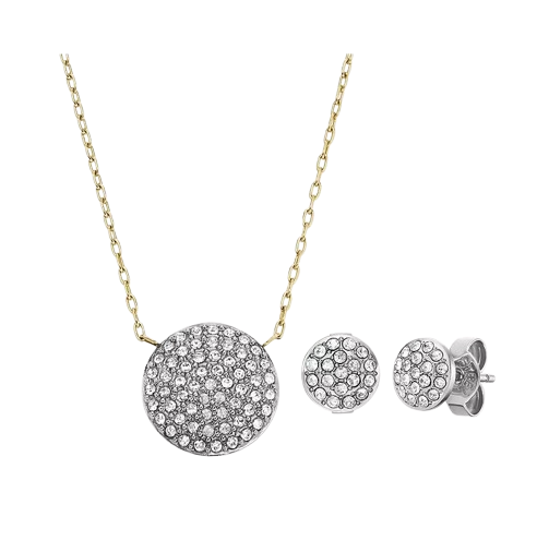 Fossil Women's Gold Crystal Necklace & Earrings Set