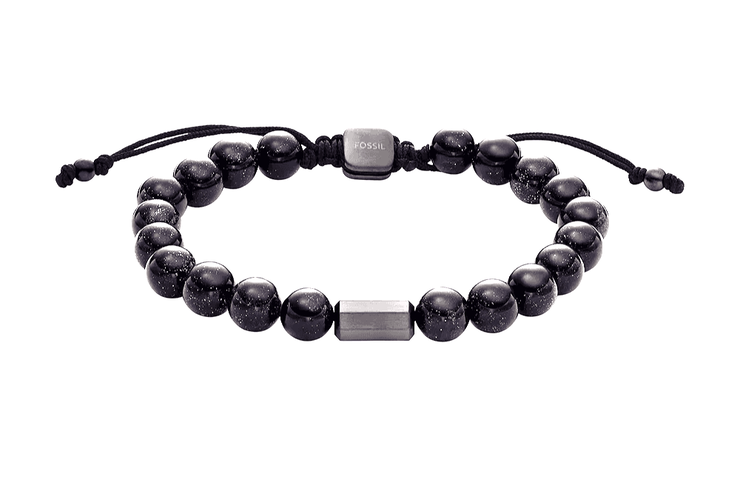 Fossil Men's Adjustable Black Beaded Bracelet