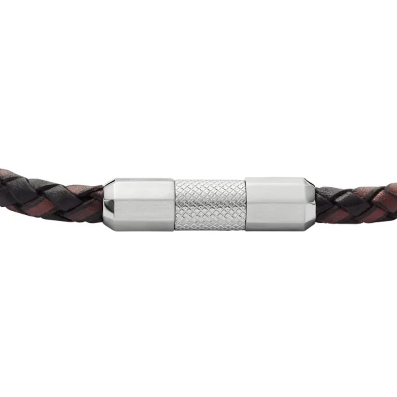 Fossil Men’s Braided Leather Bracelet with Steel Clasp