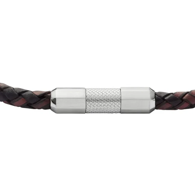 Fossil Men’s Braided Leather Bracelet with Steel Clasp