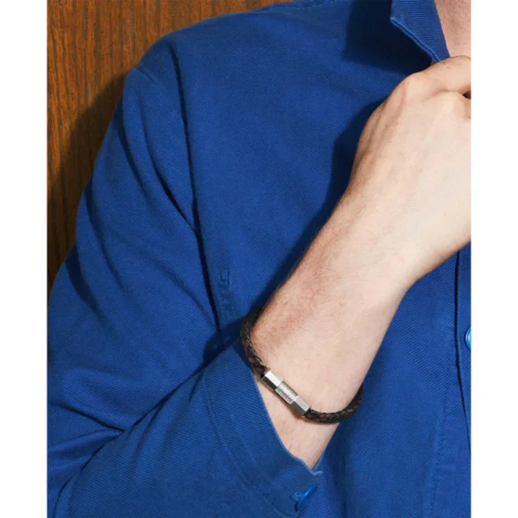 Fossil Men’s Braided Leather Bracelet with Steel Clasp