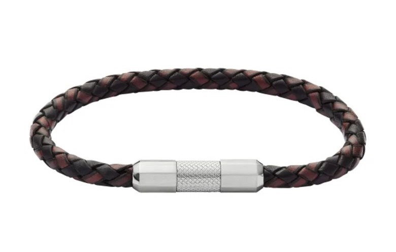 Fossil Men’s Braided Leather Bracelet with Steel Clasp