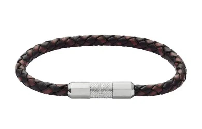 Fossil Men’s Braided Leather Bracelet with Steel Clasp