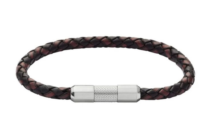 Fossil Men’s Braided Leather Bracelet with Steel Clasp