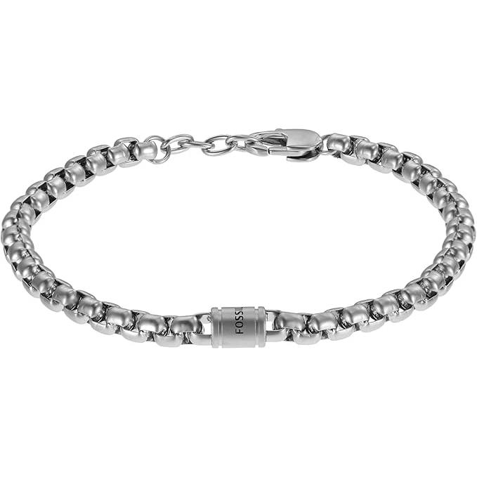 Fossil Men's Bracelet Set with Green Beads and Silver Chain