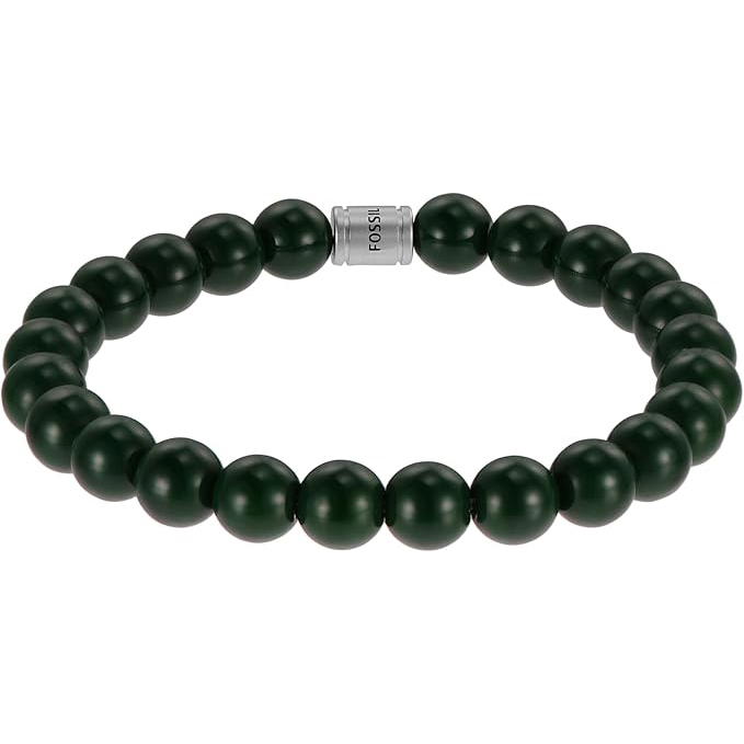 Fossil Men's Bracelet Set with Green Beads and Silver Chain