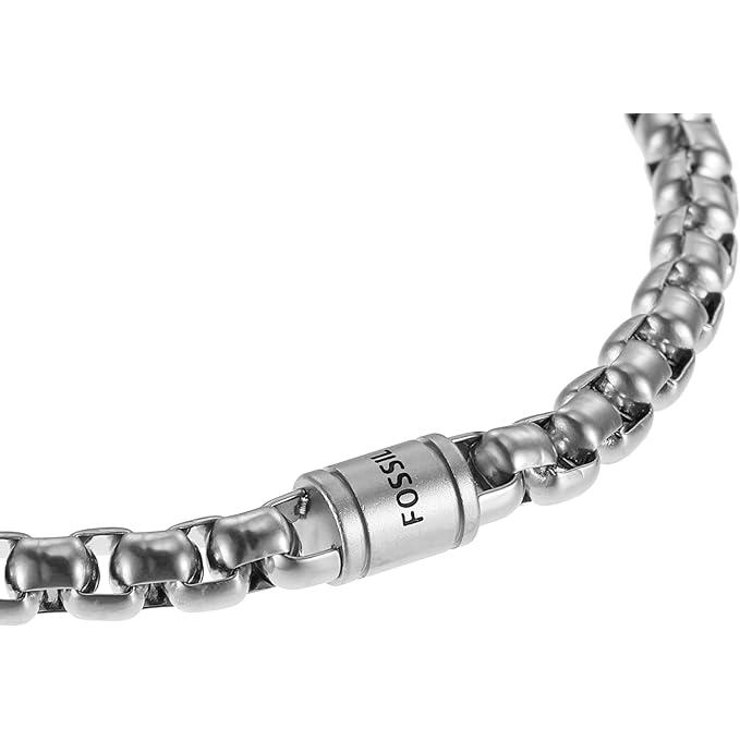 Fossil Men's Bracelet Set with Green Beads and Silver Chain