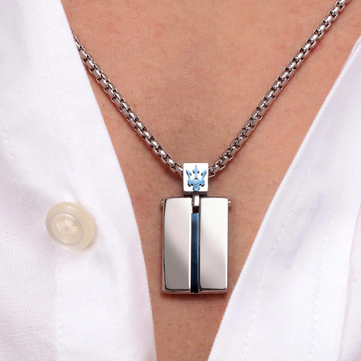 Maserati Necklace For Men Stainless Steel Silver , Blue