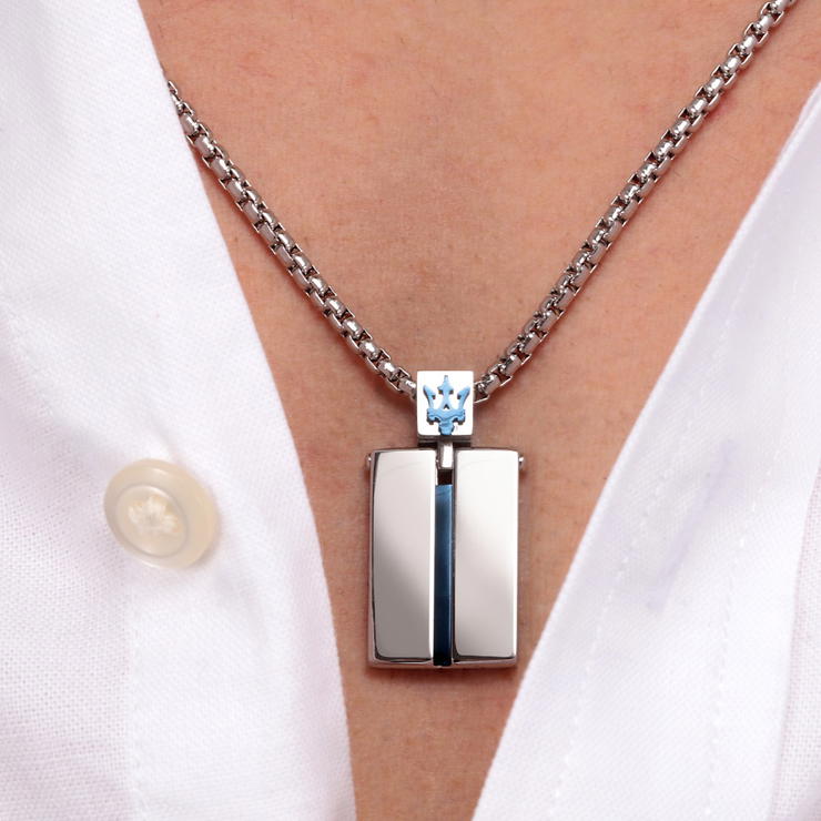 Maserati Necklace For Men Stainless Steel Silver , Blue