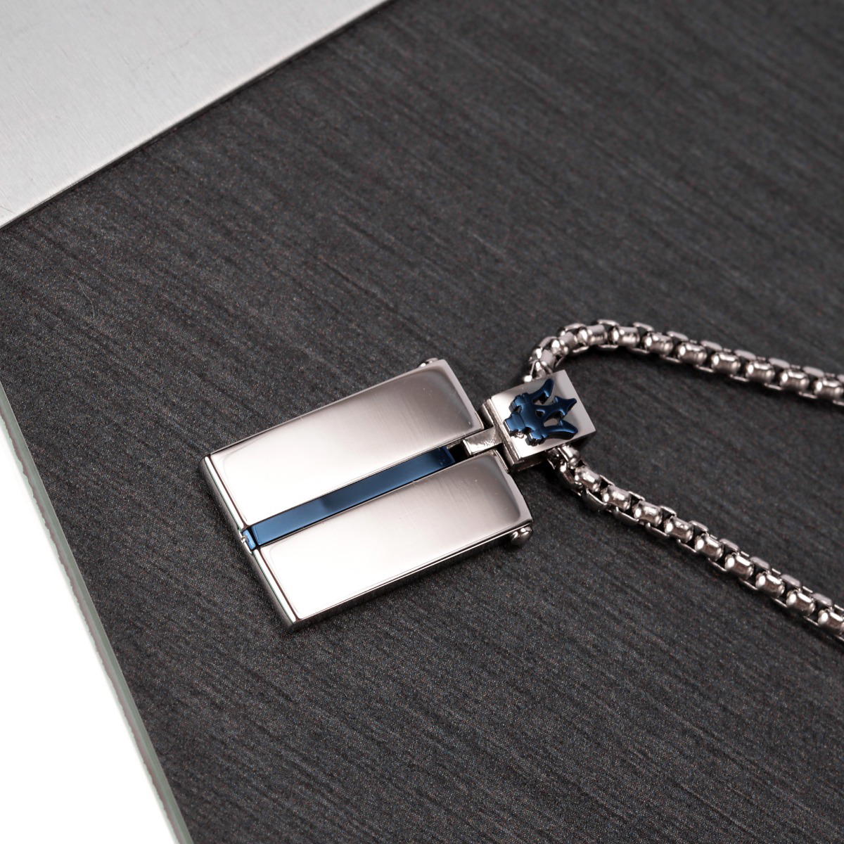 Maserati Necklace For Men Stainless Steel Silver , Blue