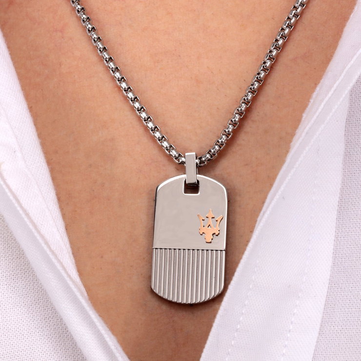 Maserati Necklace For Men Stainless Steel Silver , Gun
