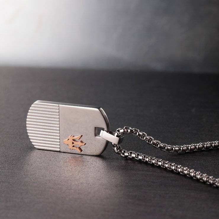 Maserati Necklace For Men Stainless Steel Silver , Gun