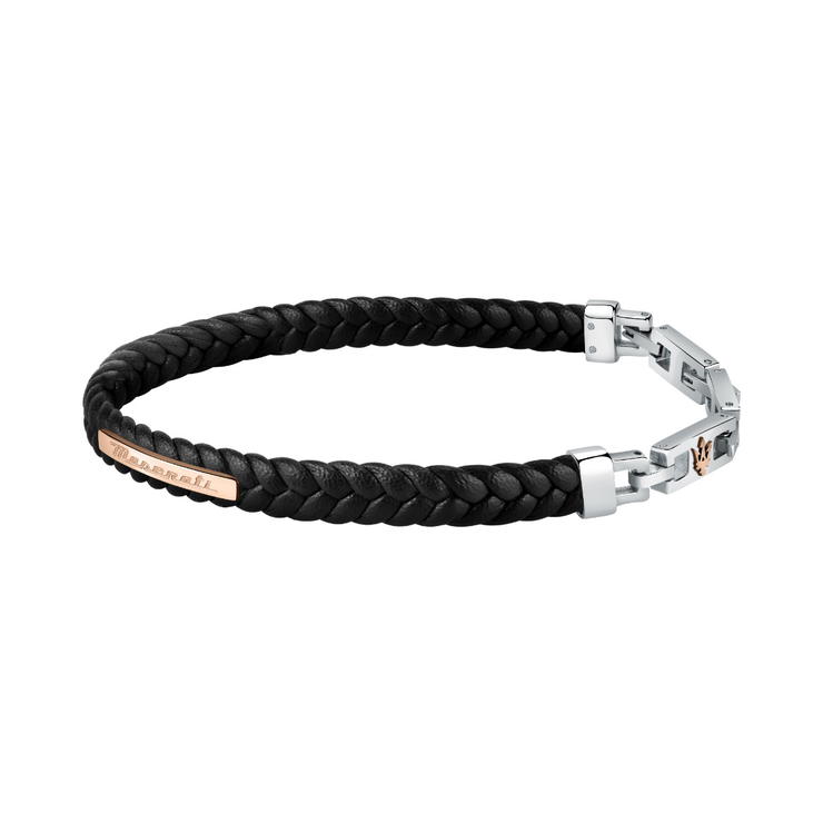 Maserati Bracelet For Men Leather Black , Silver