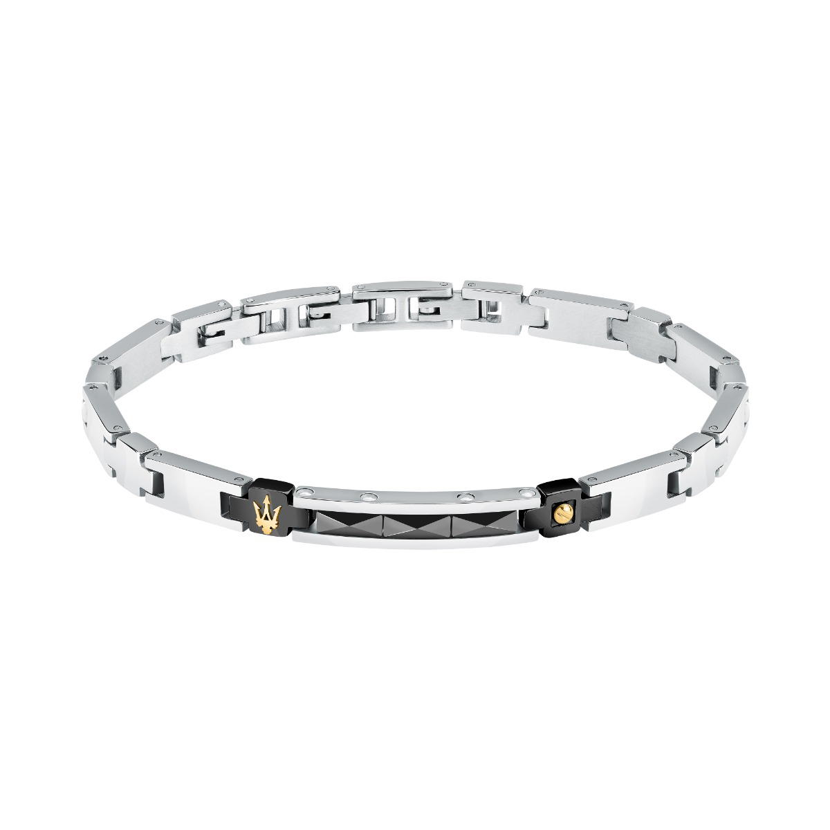 Maserati CERAMIC logo bracelet steel black , Silver size 18.5+3CM