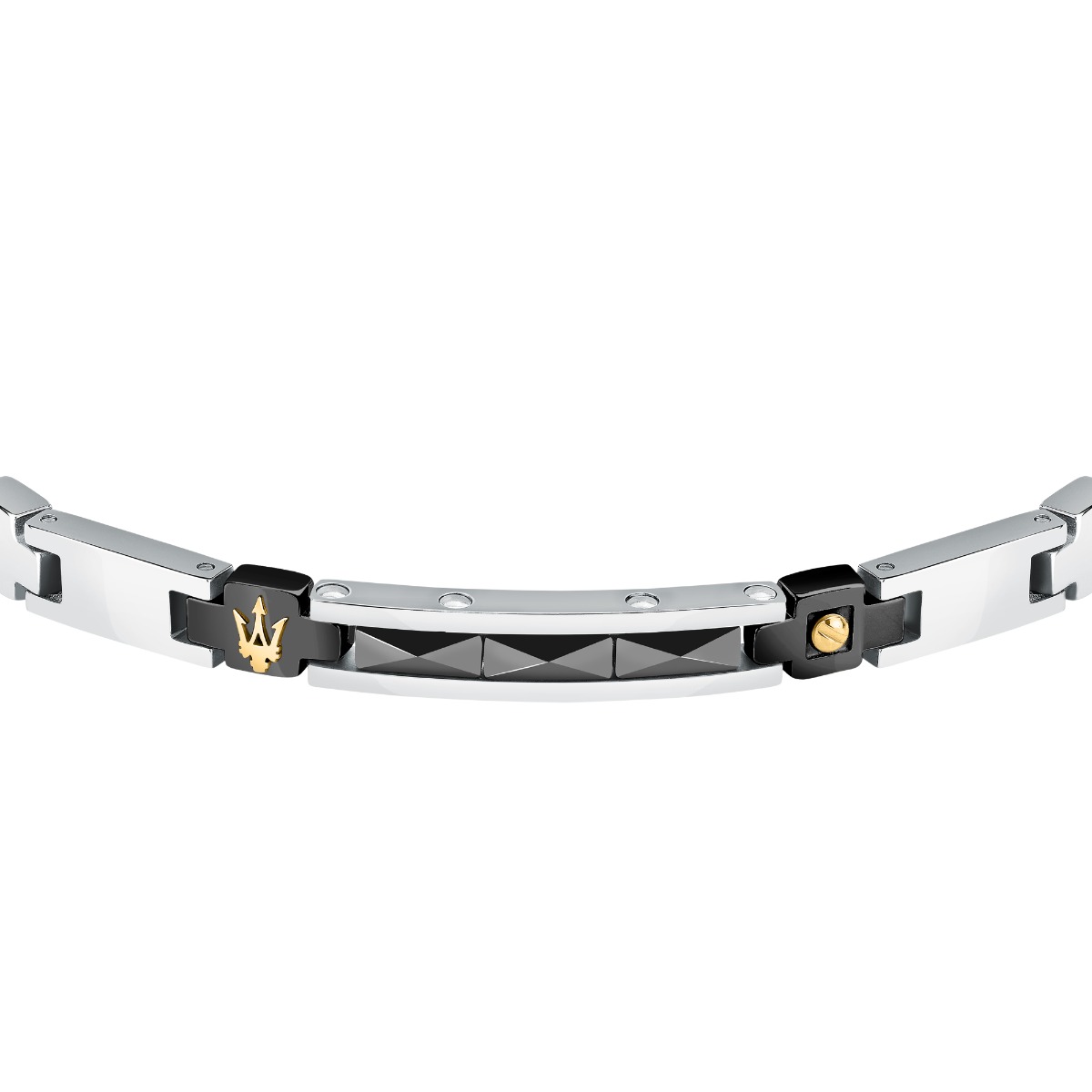 Maserati CERAMIC logo bracelet steel black , Silver size 18.5+3CM