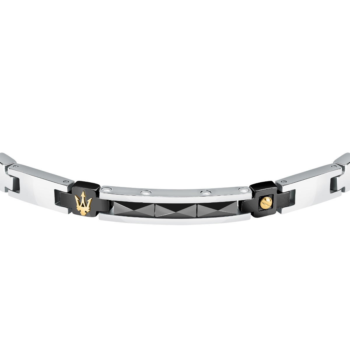 Maserati CERAMIC logo bracelet steel black , Silver size 18.5+3CM