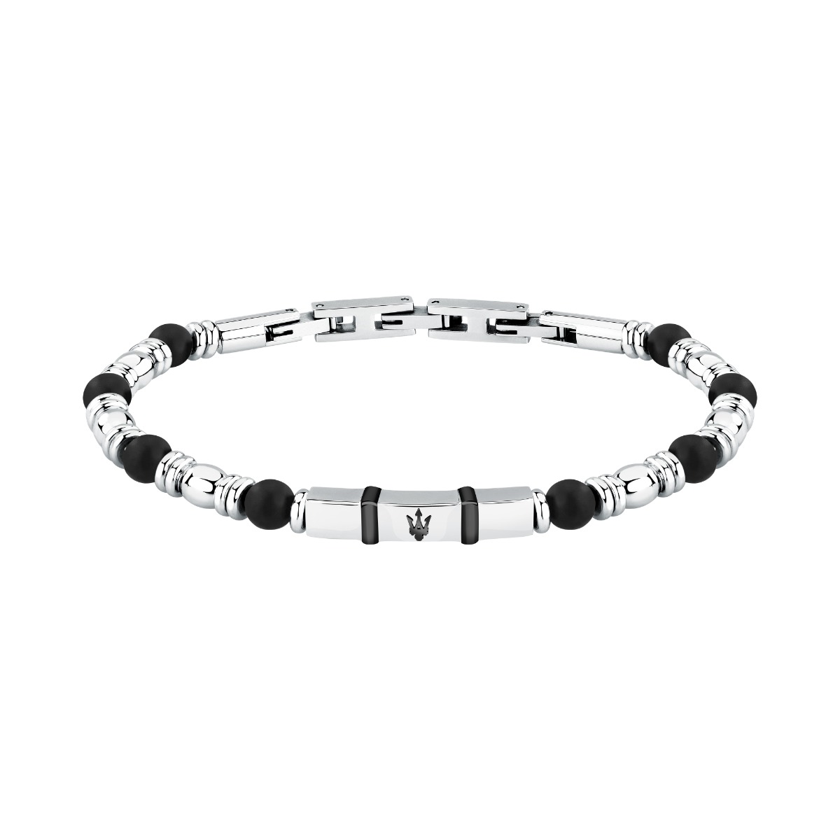 Maserati ICONIC bracelet silver with black beads size 18.5+3CM