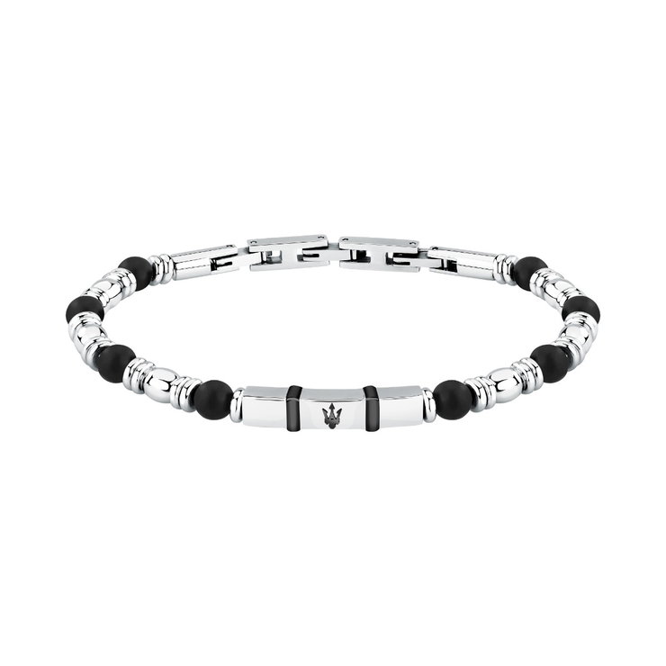 Maserati ICONIC bracelet silver with black beads size 18.5+3CM