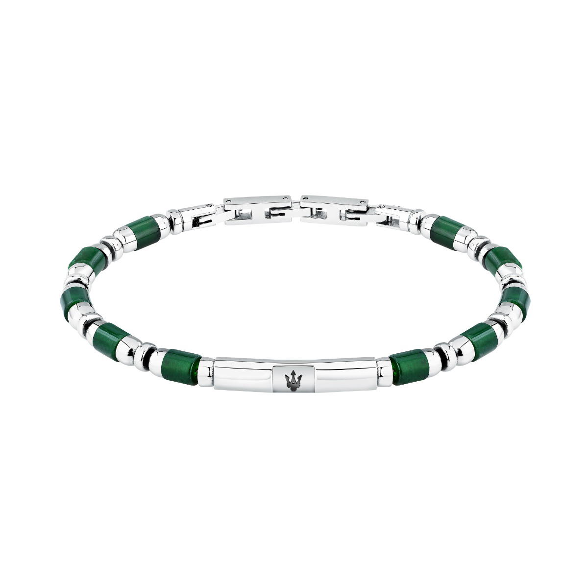 Maserati ICONIC men bracelet silver , Green size 18.5+3CM