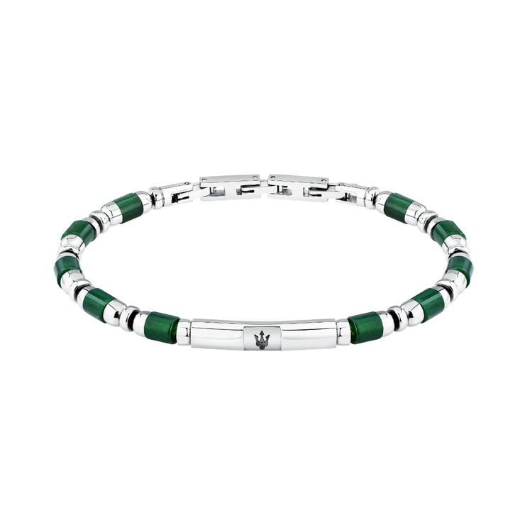 Maserati ICONIC men bracelet silver , Green size 18.5+3CM