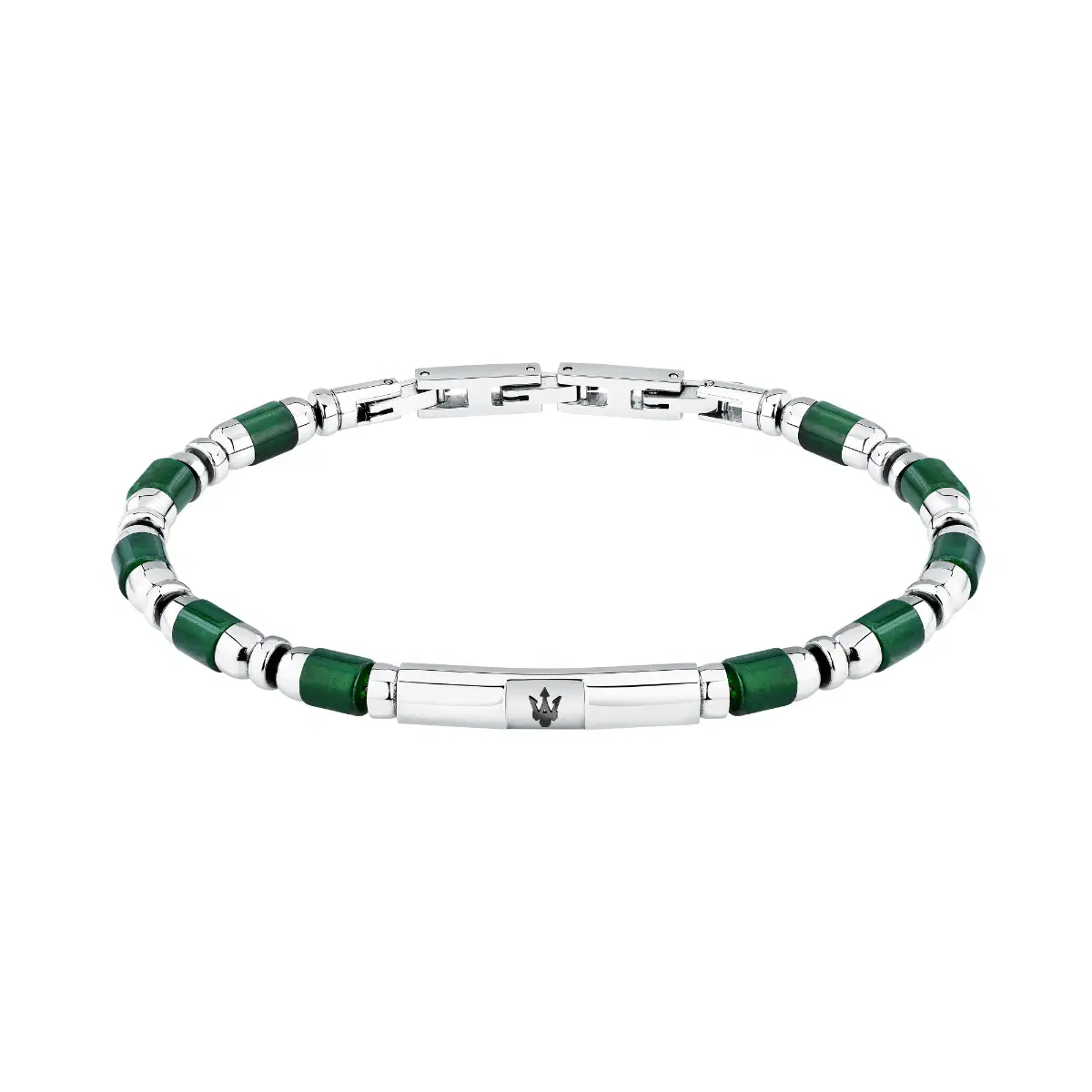 Maserati ICONIC men bracelet silver , Green size 18.5+3CM