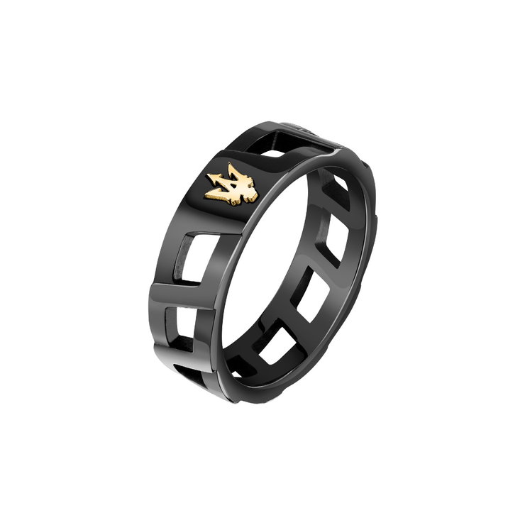 Maserati ICONIC men ring stainless steel black , Gold size 25