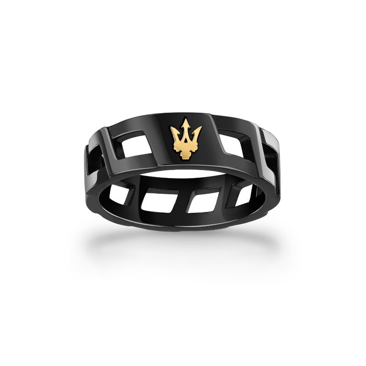 Maserati ICONIC men ring stainless steel black , Gold size 25