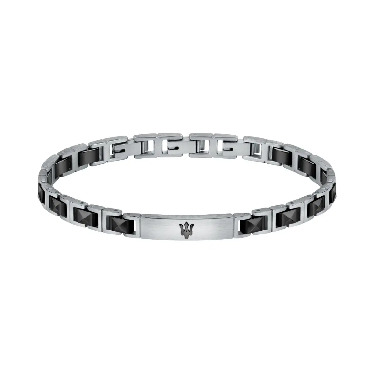 Maserati Bracelet For Men Stainless Steel , Silver / Black