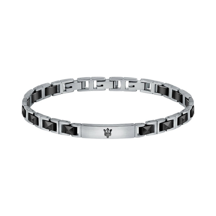 Maserati Bracelet For Men Stainless Steel , Silver / Black