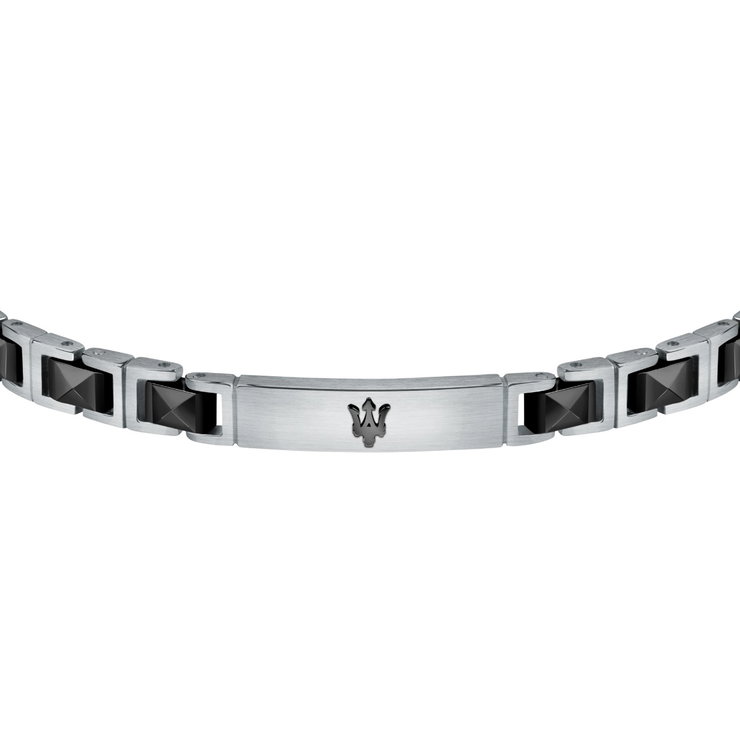 Maserati Bracelet For Men Stainless Steel , Silver / Black