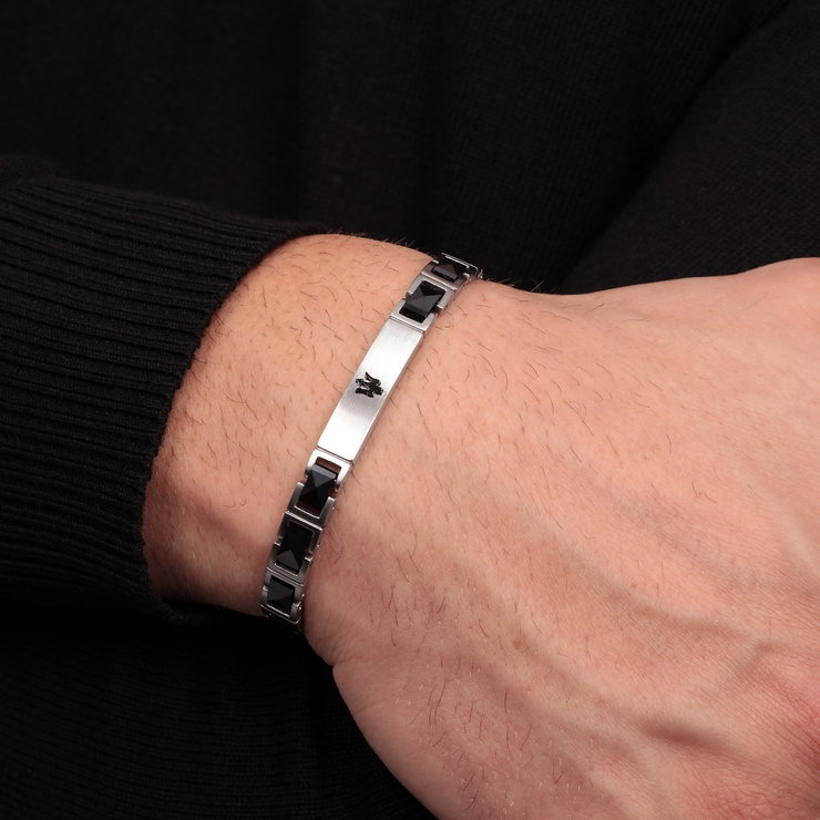 Maserati Bracelet For Men Stainless Steel , Silver / Black
