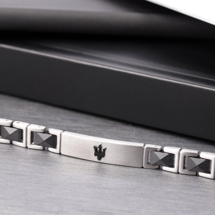 Maserati Bracelet For Men Stainless Steel , Silver / Black