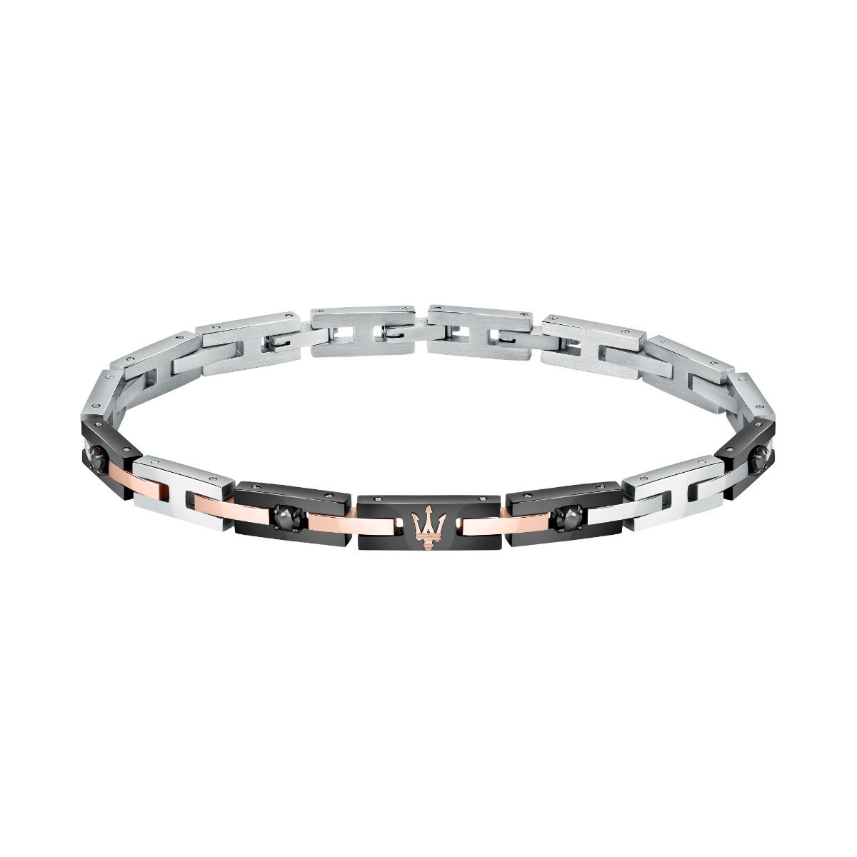 Maserati Bracelet For Men Steel Silver , Black / Rose Gold