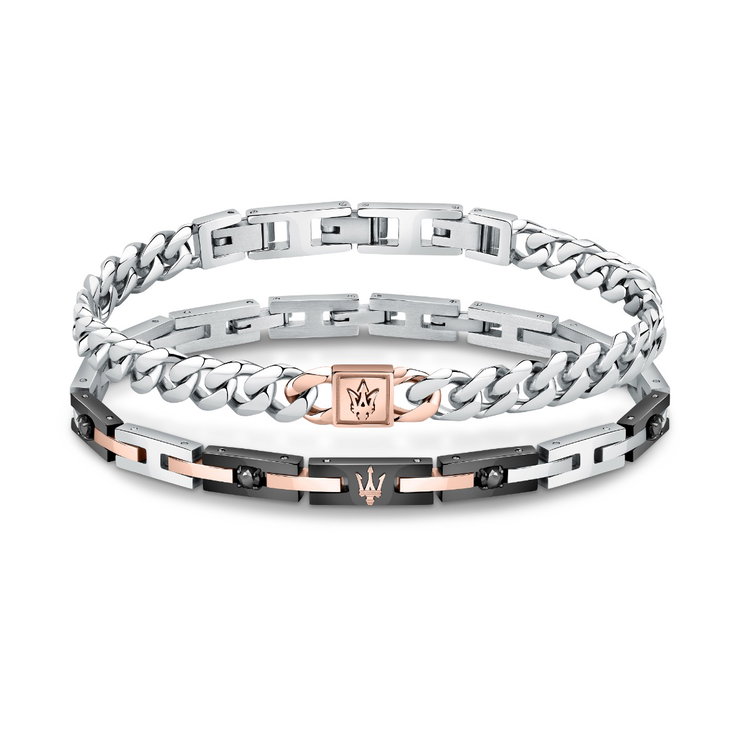 Maserati Bracelet For Men Steel Silver , Black / Rose Gold