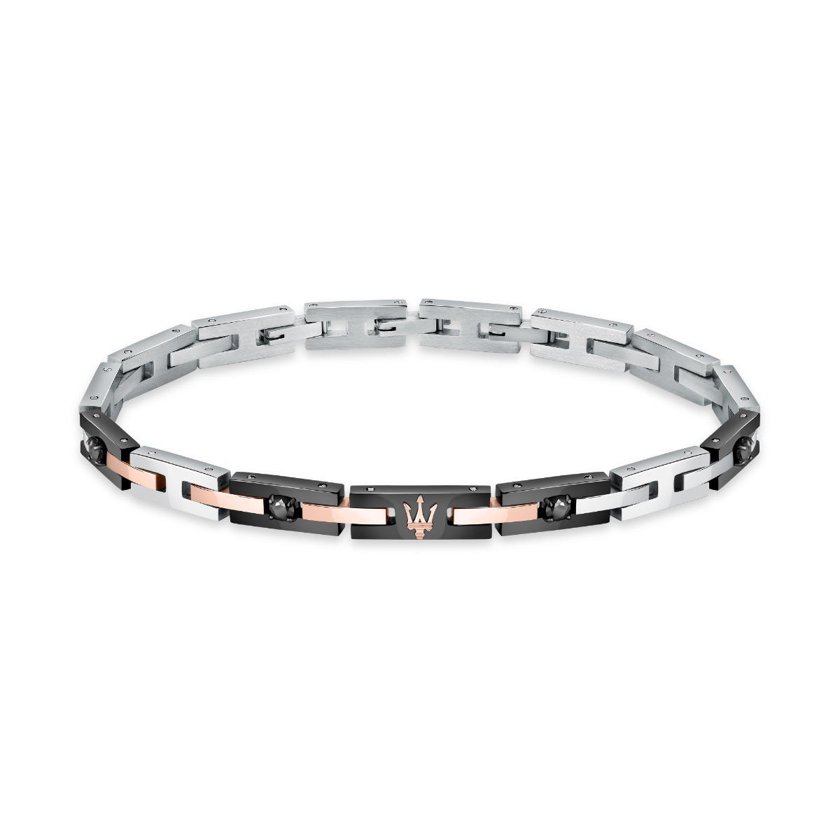 Maserati Bracelet For Men Steel Silver , Black / Rose Gold