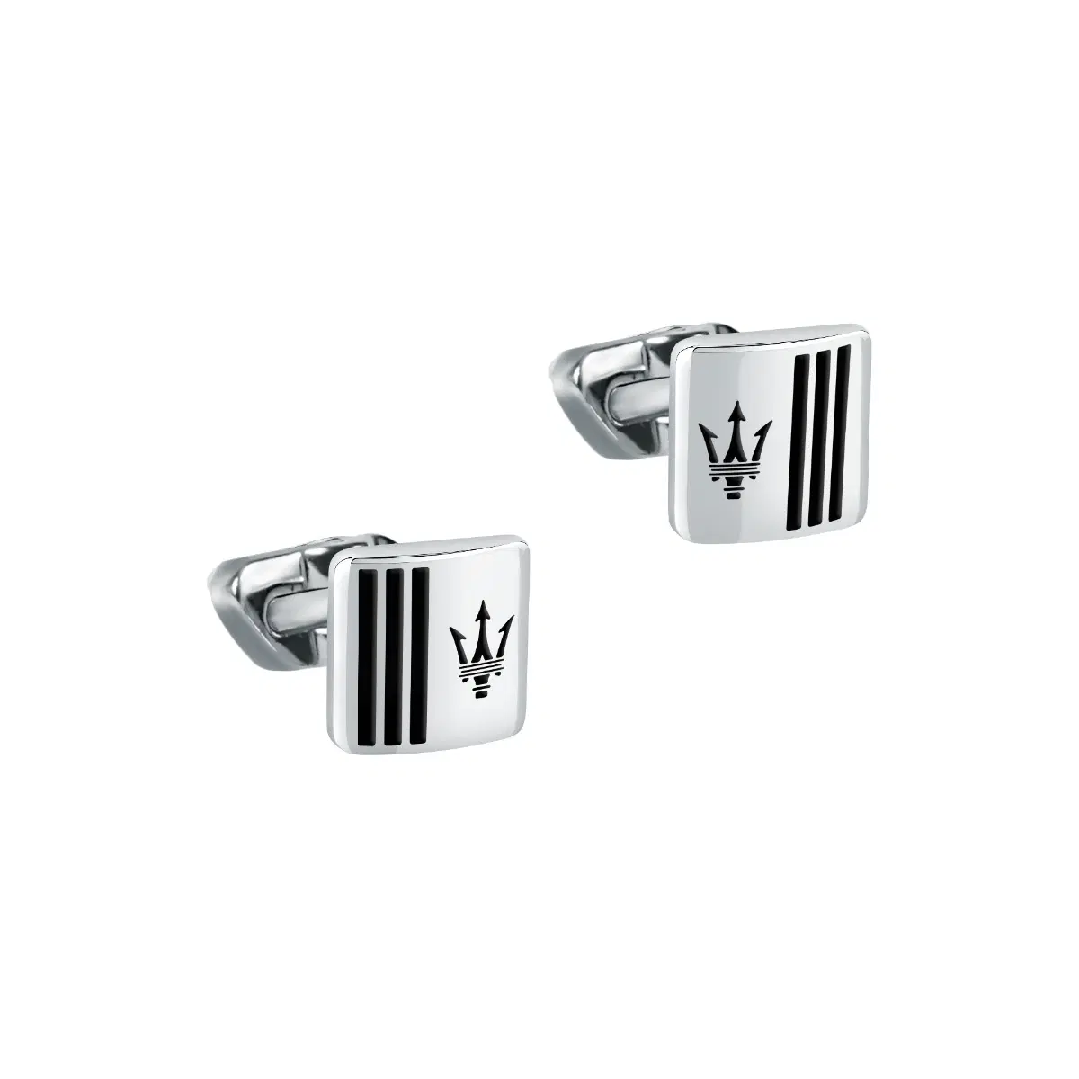 Maserati Cufflink For Men Black , Stainless Steel Silver