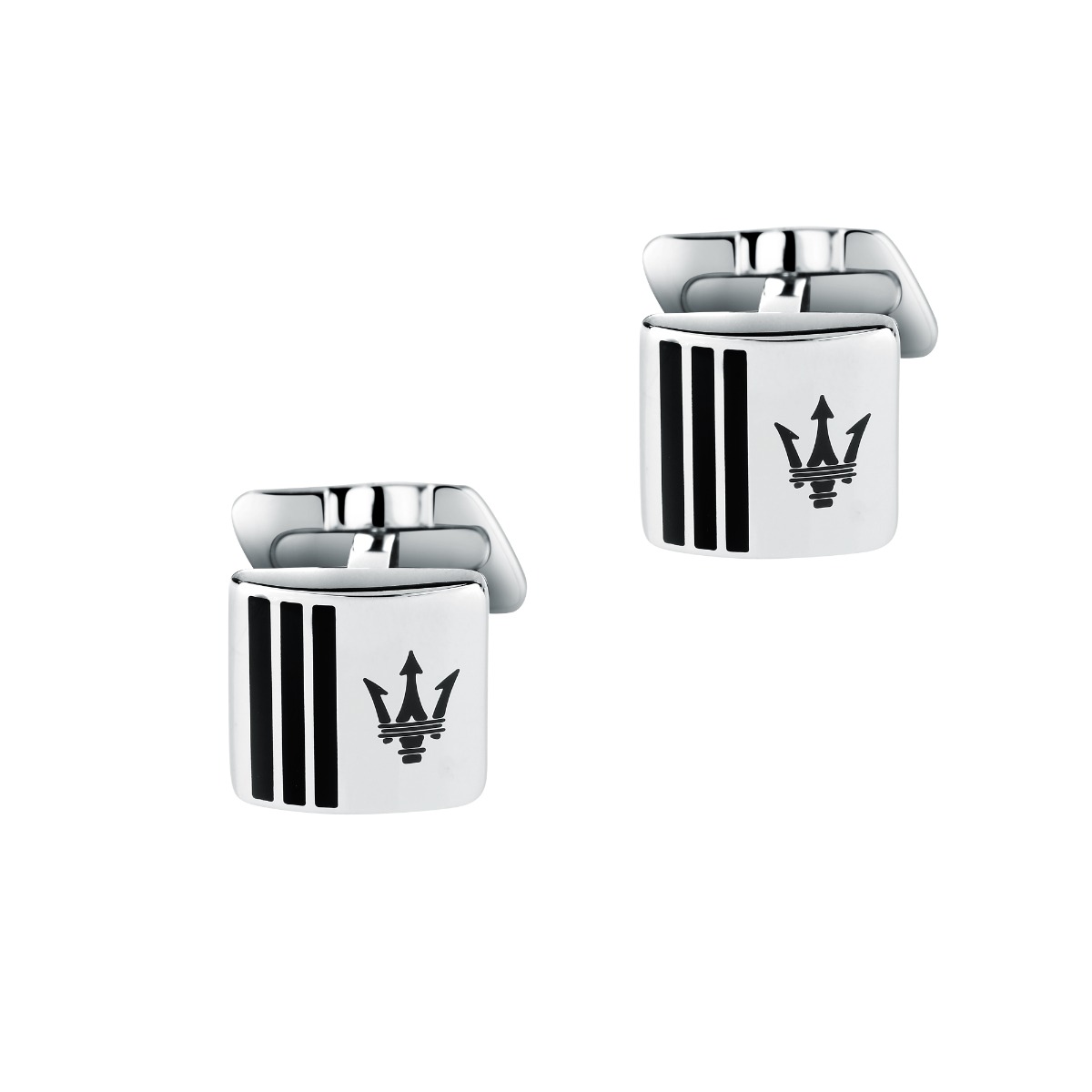 Maserati Cufflink For Men Black , Stainless Steel Silver 