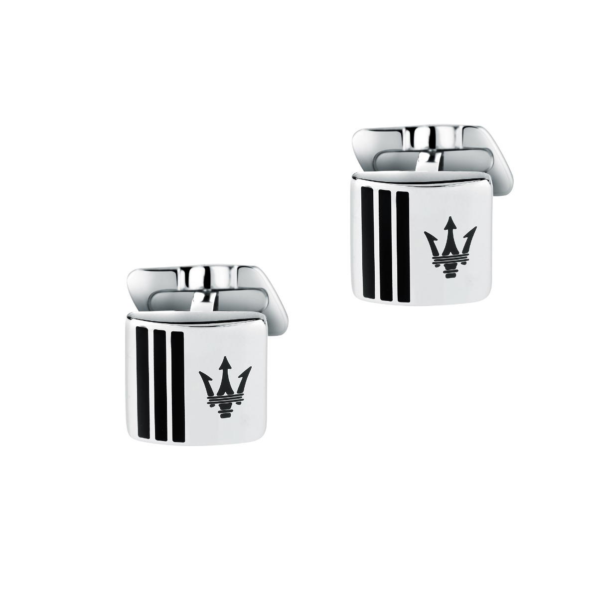 Maserati Cufflink For Men Black , Stainless Steel Silver 