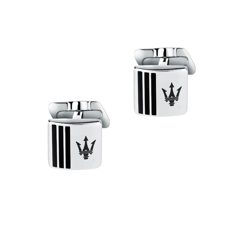 Maserati Cufflink For Men Black , Stainless Steel Silver 